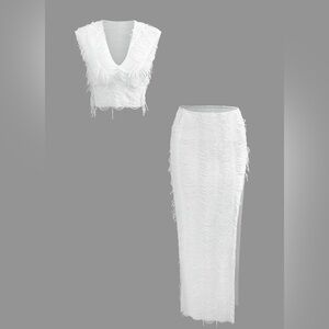 Micas NWT White Fringe Two-Piece Set